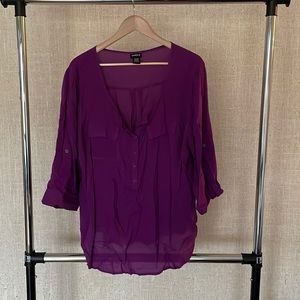 Purple half button down blouse torrid